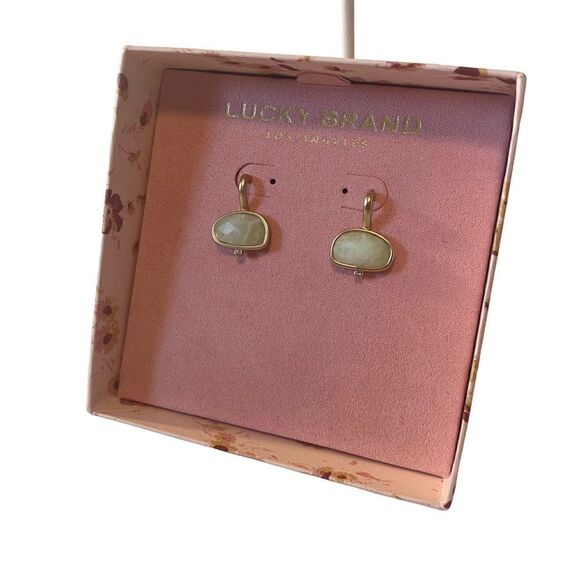 Lucky Brand Light Sea Foam Green(pearly) & Matte Gold Toned Oval Drop Earrings. - Picture 3 of 10